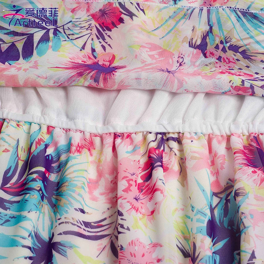 Лето 2017 г. платье Для женщин Повседневное сарафан печати оборками из шифона