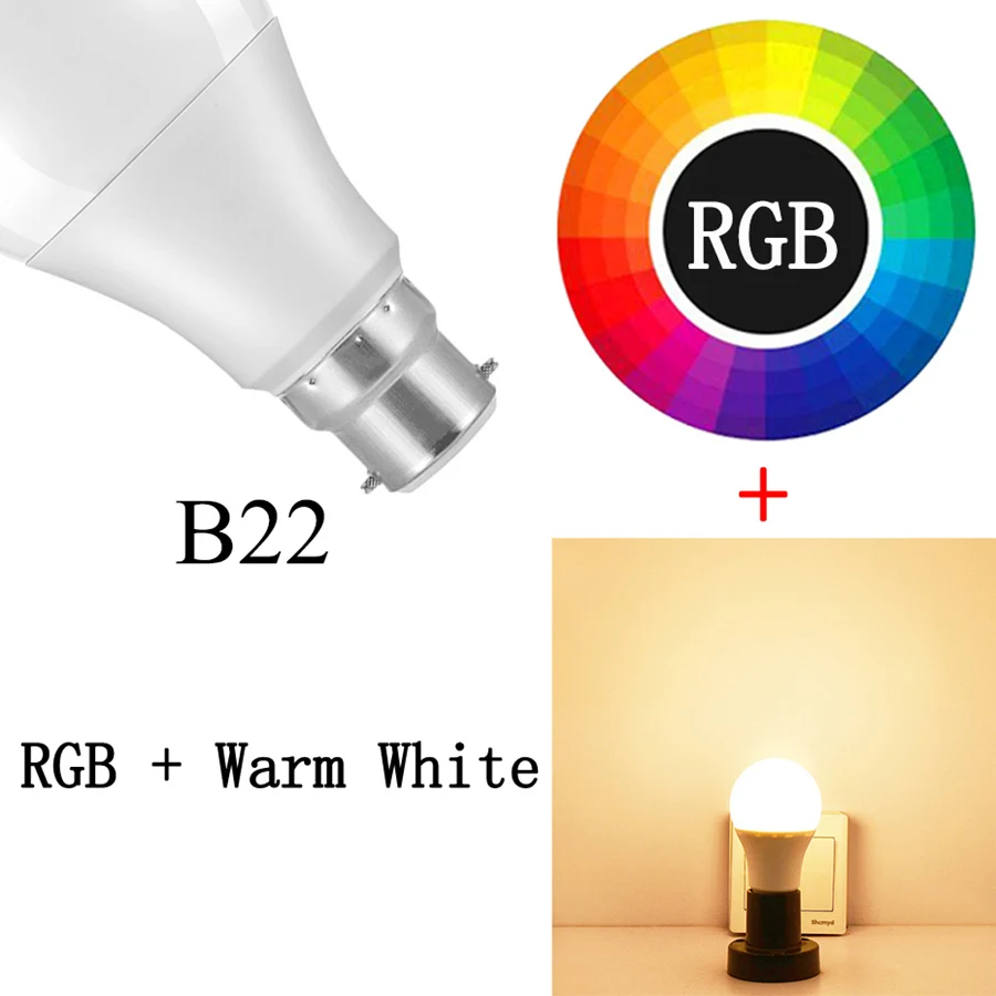 B22 RGBWW Беспроводной Bluetooth светодиодный светильник RGB Волшебная умная лампа приложение музыка Голосовое управление 15 Вт E27/B22 изменение цвета затемненное домашнее освещение - Испускаемый цвет: B22 RGBWW