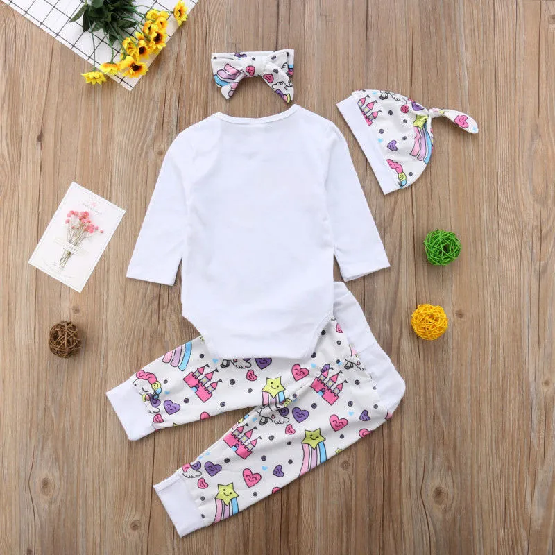 Комплект одежды с единорогом для новорожденных девочек из 4 предметов топ