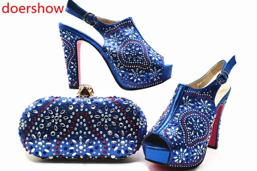 

doershow nice blue Shoes with Matching Bags 2018 African silver Shoe and Bag Set Italian Design African Shoes and Bag Set MQ1-1