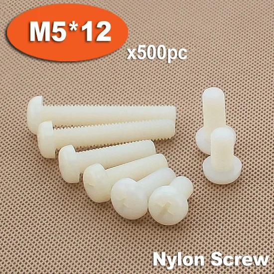 

500pcs DIN7985 M5 x 12 White Plastic Nylon Pan Head Phillips Screw Cross Recessed Raised Cheese Head Screws