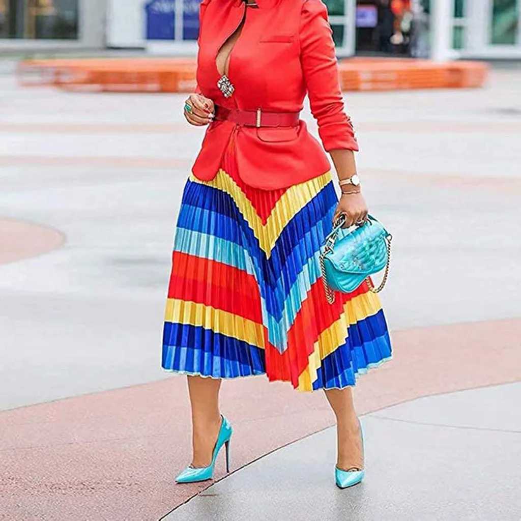 Радужная faldas mujer moda Сексуальная плиссе Юбка Женская граффити плиссированные юбки с принтом эластичная талия А-силуэт Свинг макси юбка