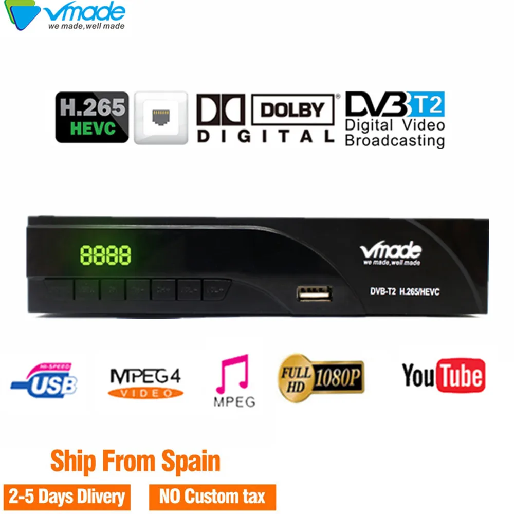 DVB T2 FULL HD 1080P Digital Terrestrial TV receiver T2-K6 Built-in network port support Youtube Dolby AC3 H.265 BOX | Электроника