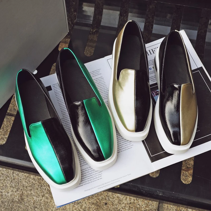 Обувь золотистого цвета повседневные лоферы коллекция 2019 года слипоны на