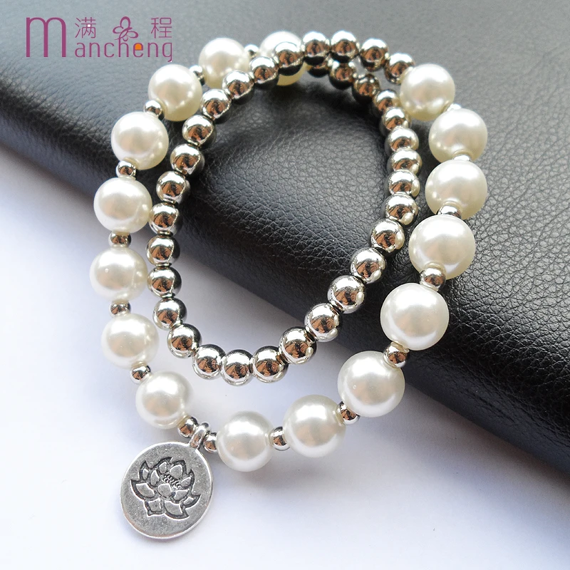 Очаровательные женские 2019 матовые металлические жемчужные бусы Мала Браслет