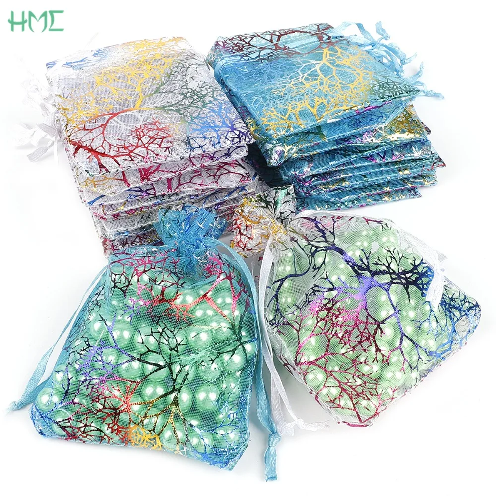 

10pcs 7x9 9x12 10x15 13x18cm Drawstring Organza White Blue Colorful Packaging Display Bags Wedding Gift bags DIY Jewelry Pouches