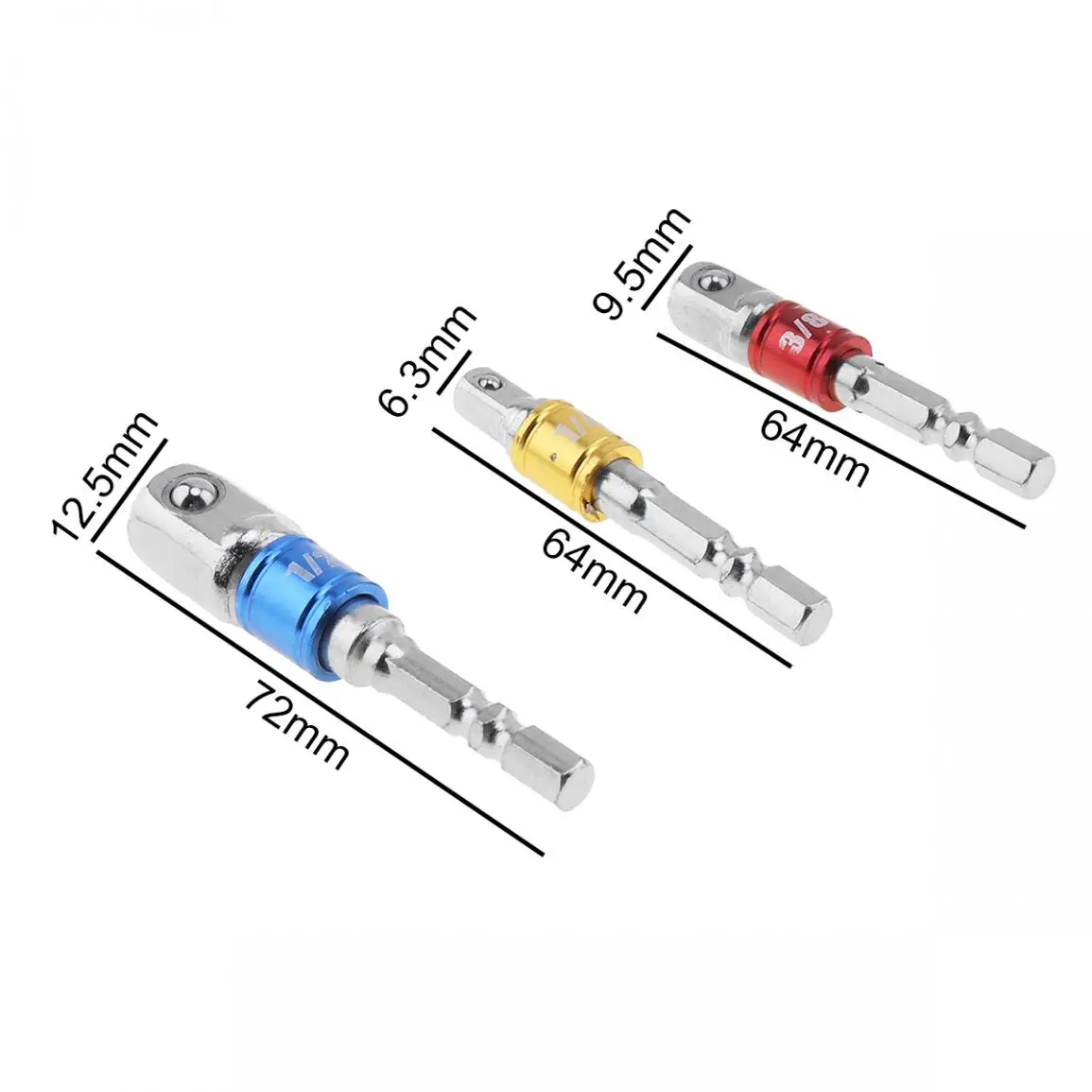 Переходник с шестигранным хвостовиком 3 шт./лот квадратной головкой 1/4 дюйма 3/8 1/2