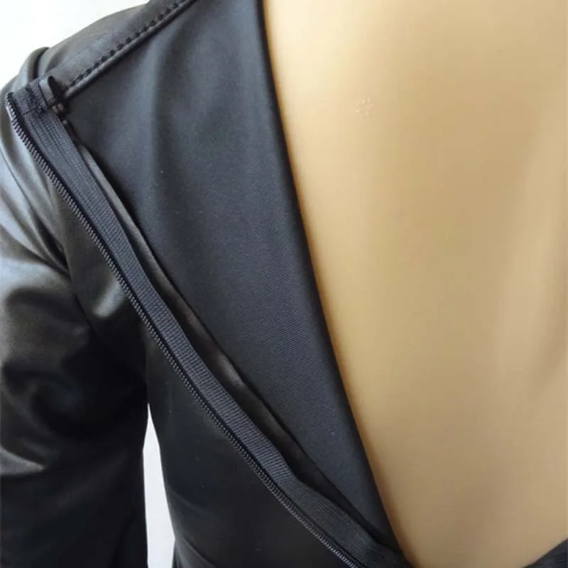 Фетиш ночной клуб боди из искусственной кожи Мокрый Вид Bodycon Эротическое платье