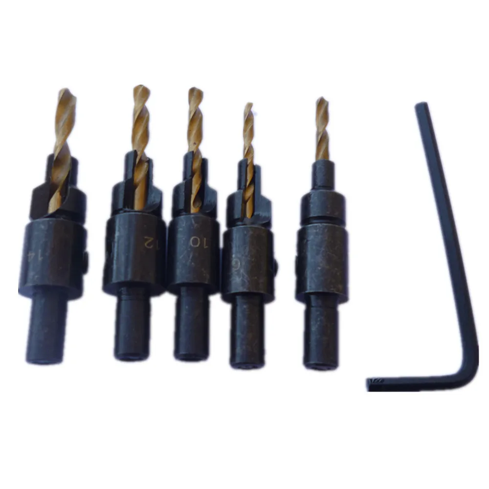 5 шт. HSS Деревообработка Ti зенки сверло набор для дерева винт Размер #6 #8 #10 #12