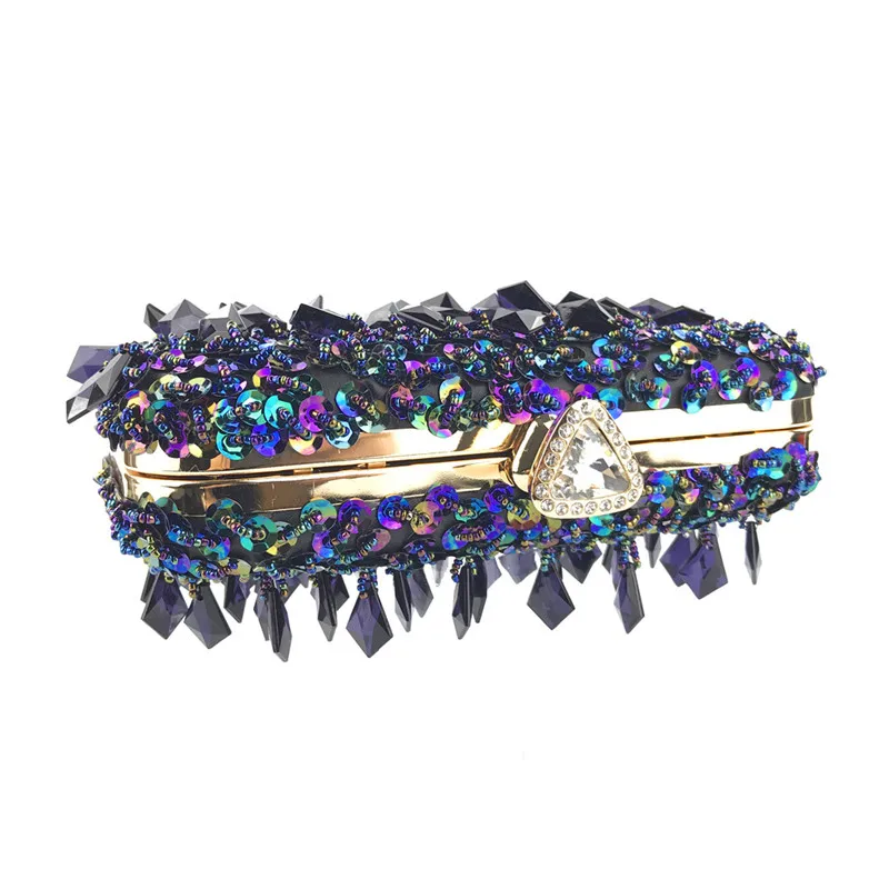 Синий/золотой/Черный Кристалл Бисероплетение женские вечерние сумочки для