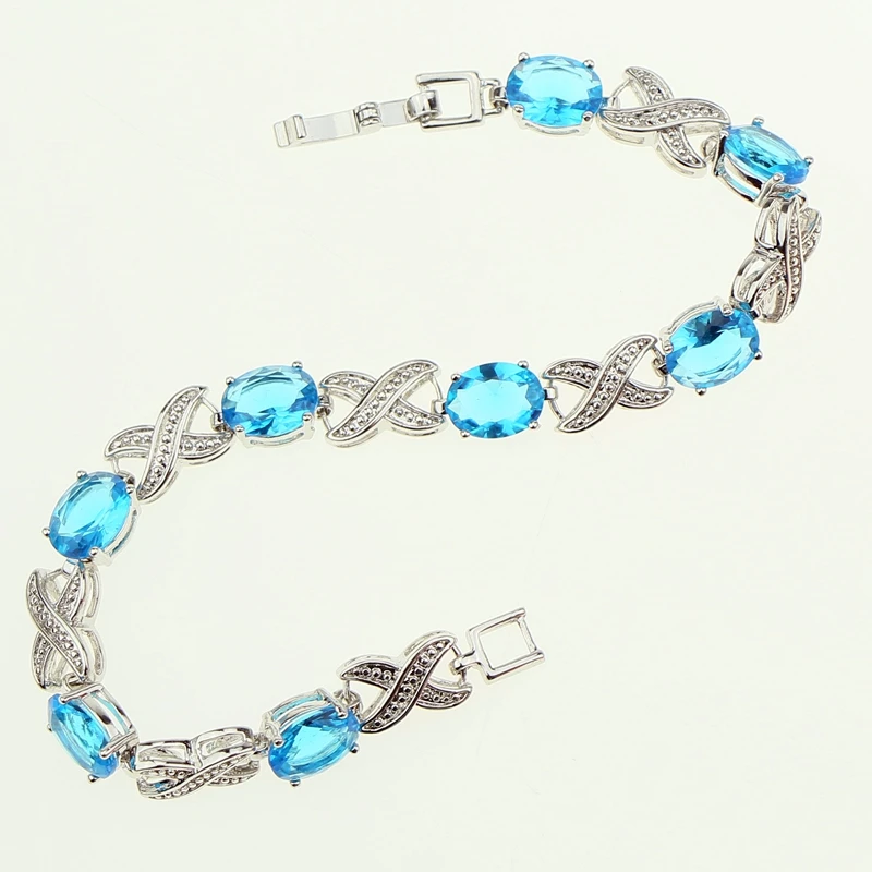 Женский свадебный браслет из стерлингового серебра 925 пробы с голубым фианитом |