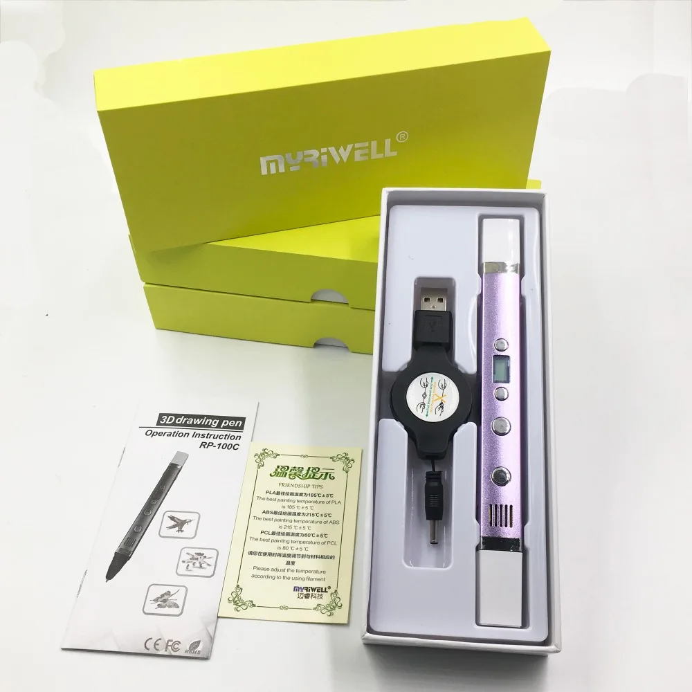 Myriwell 3D печать Ручка 3d RP 100C USB Doodle ручка мм 1 75 ABS PLA PCL 50 м/100 м нити принтер