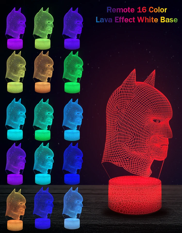 Новая фигурка головы Бэтмена 3D лампа светодиодный ночник USB Домашний многоцветный декоративное освещение детский подарок спальня Рождественская вечеринка игрушка