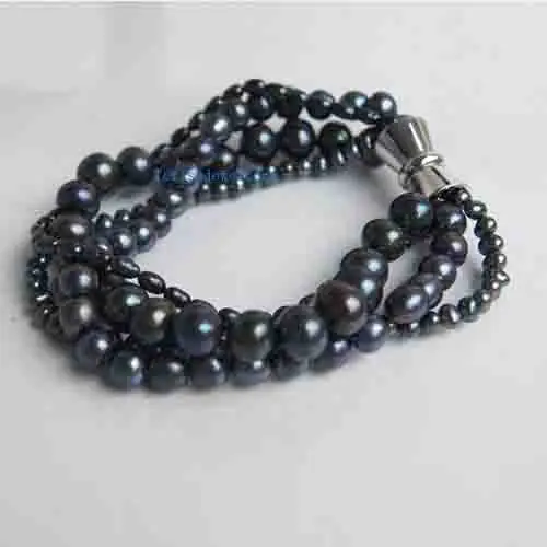 

Unique Pearls jewellery Store Four Strand Black Color Real Freshwater Pearl Bracelet Magnet Clasp Perfect Party Women Gift