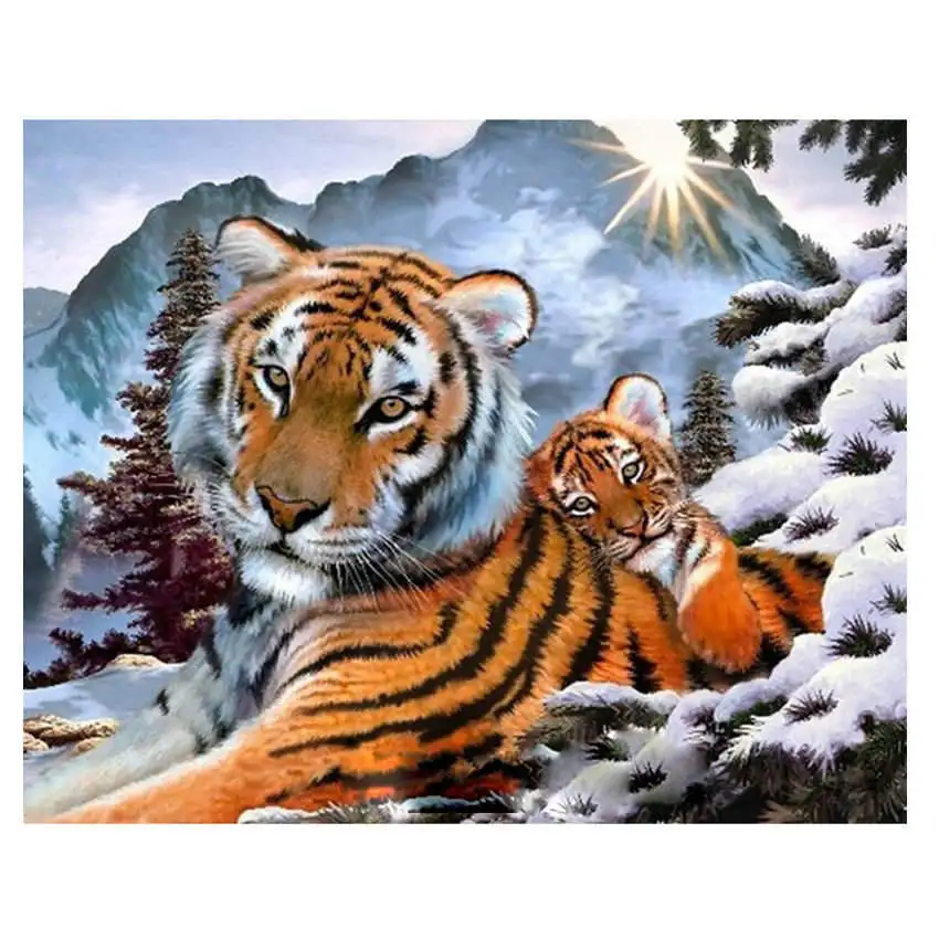 WEEN Snow Tiger DIY масляная краска по номерам настенное изображение на холсте раскраска краска по номерам кисть для рисования животных ручная краска ed Craft