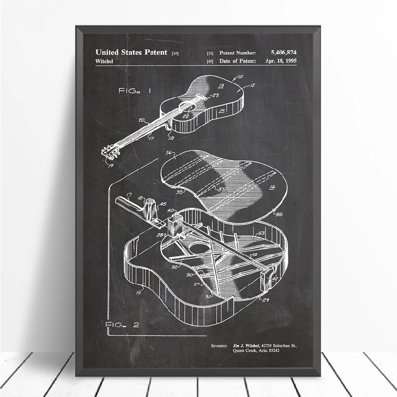 Martin Guitar запатентованный рисунок на холсте, настенная живопись, винтажные плакаты и принты, акустическая гитара, настенные картины, Декор для дома