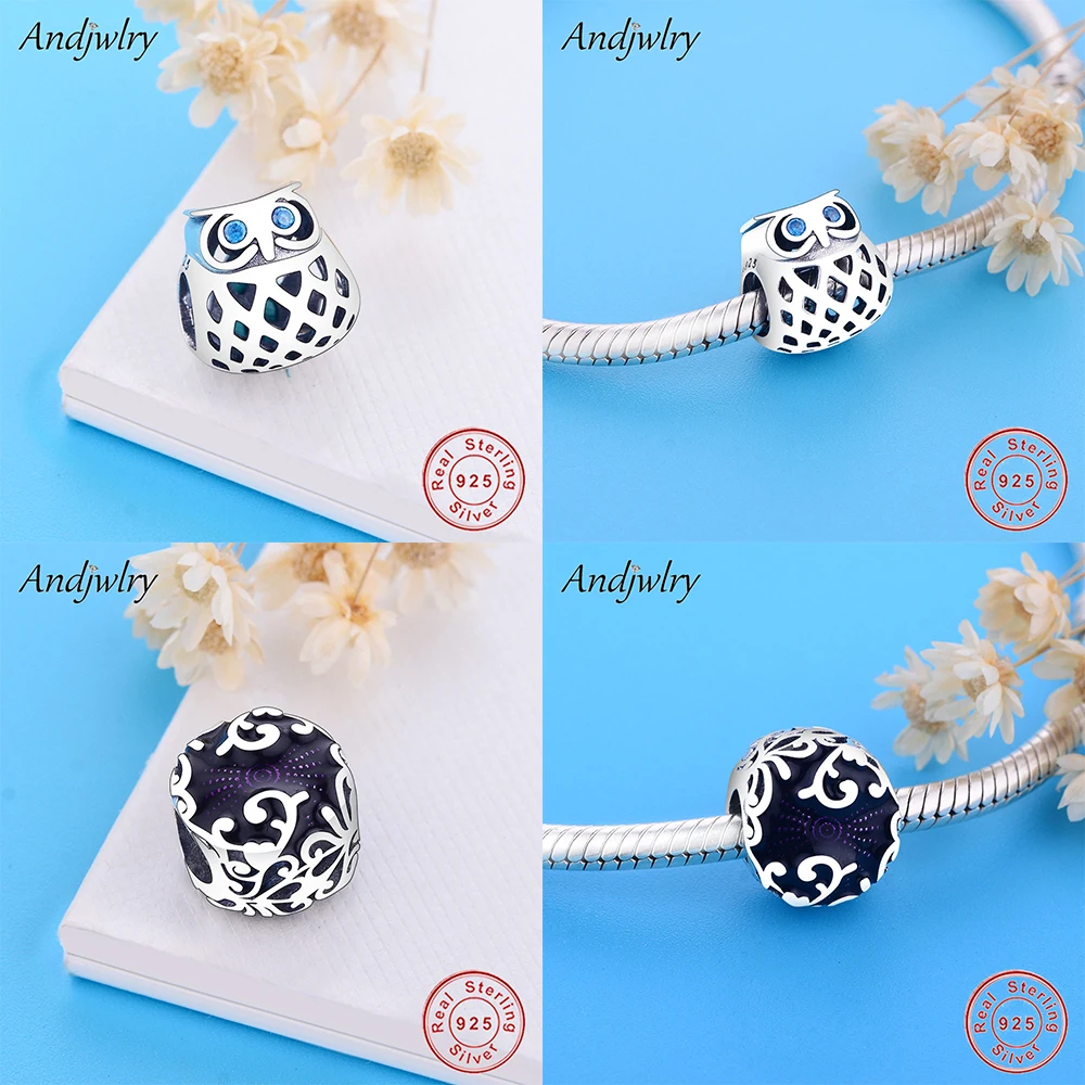 925 пробы, серебряная сова, талисманы, подходят к оригиналу Pandora, Браслет-талисман из бусинок, Женские Ювелирные изделия, европейские DIY Berloque
