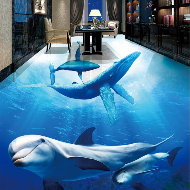 Wellyu море дно мир Дельфин мать и сын Любовь глубокий 3D стереоскопический пол