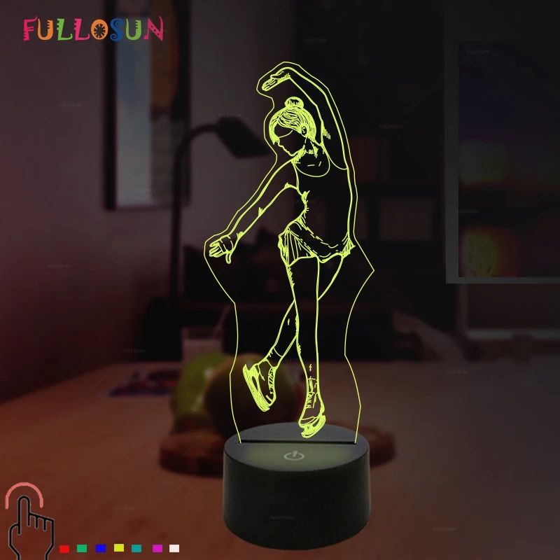 Светодиодная 3D иллюзия акриловая лампа Фигурное катание модель ночник сенсорный
