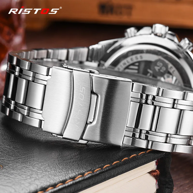 Ristos 2018 военные мужские кварцевые деловые часы из нержавеющей стали Reloj Hombre