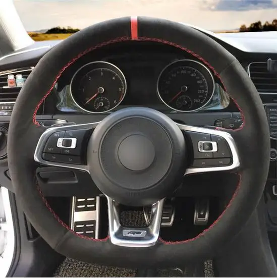 Ручной стежок черный замшевое рулевое колесо чехол для Volkswagen VW Golf 7 Mk7 новый поло