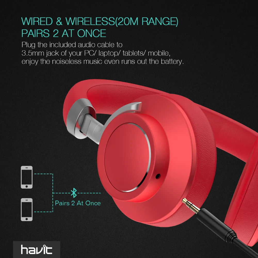 HAVIT Беспроводные Bluetooth 4 1 наушники и беспроводная гарнитура с шумоподавлением 3D
