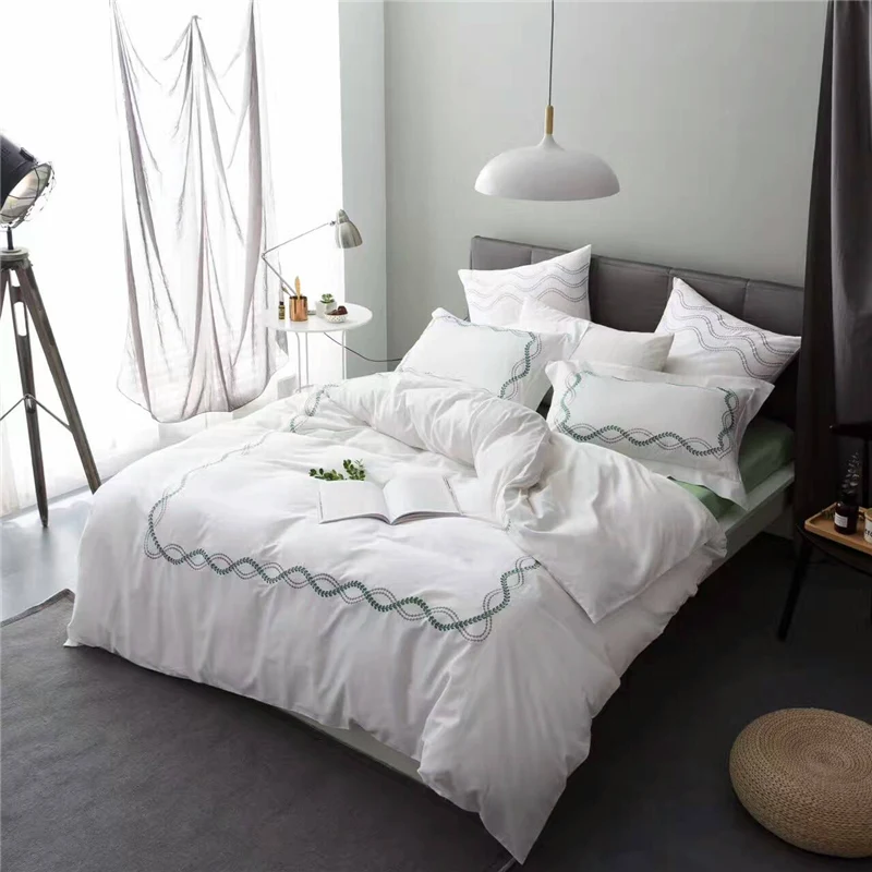 4 шт. 100% хлопок свежий летний роскошный комплект постельного белья с вышивкой