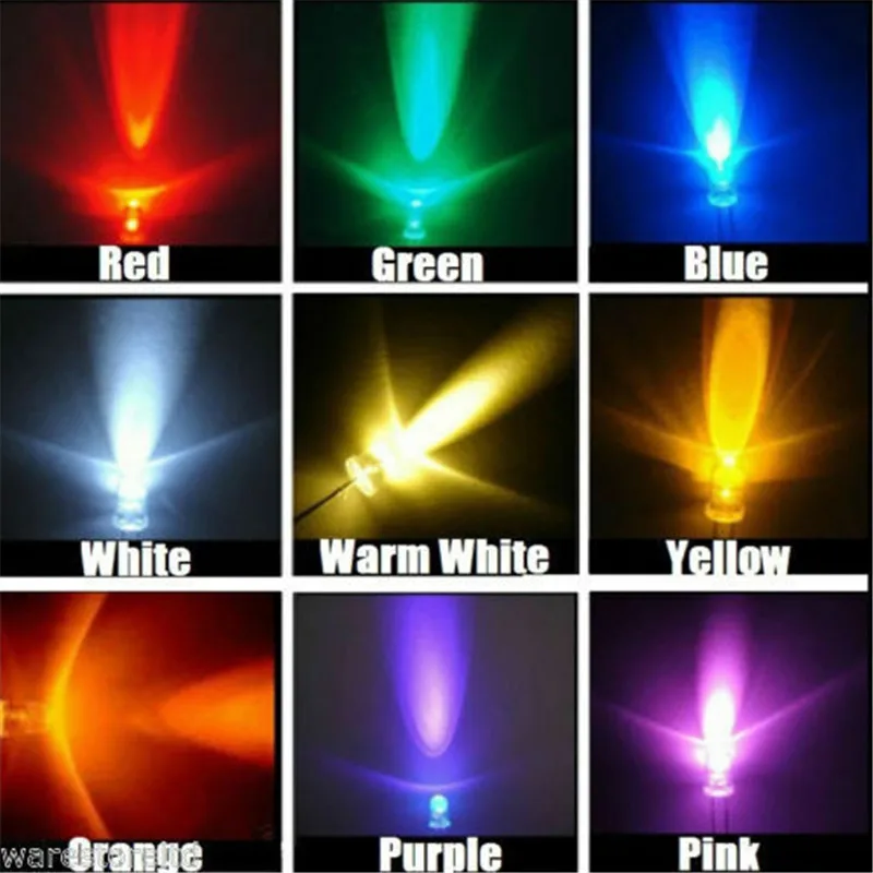 100pcs/lot F5 LED Light Diode Lamp Beads Round Water Clear Top Green/Yellow/Blue/White/Red Kit DIY Bulb | Лампы и освещение