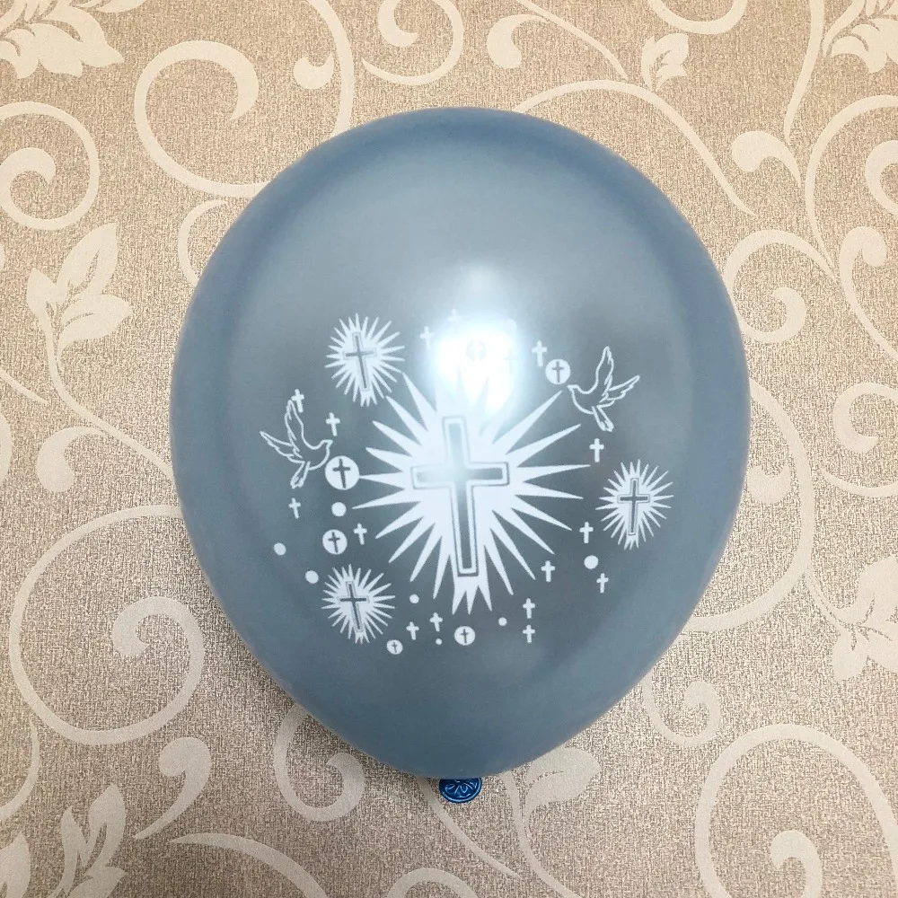 

15 Baby Blue Silver Doves Cross Latex Balloons Boy Baptism Eucharist Confirmation Religious Decorations