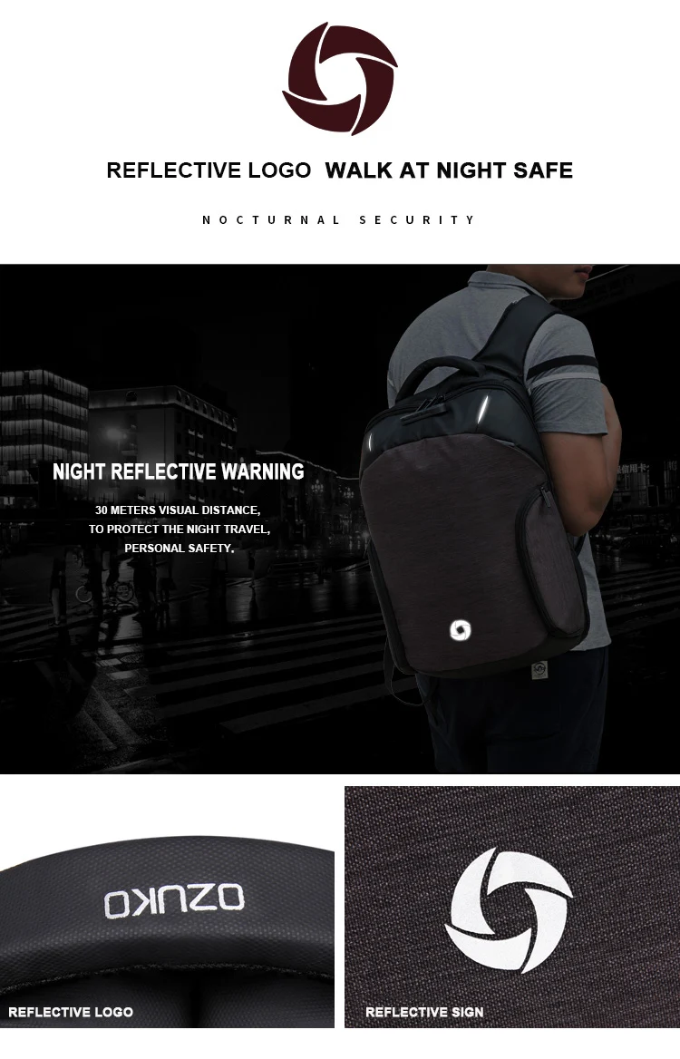 Рюкзак ozuko, водонепроницаемый, мужской, Mochila, внешний, USB, зарядка, 15,6 дюймов, рюкзак для ноутбука, школьный, Повседневный, школьный, анти-вор, рюкзак