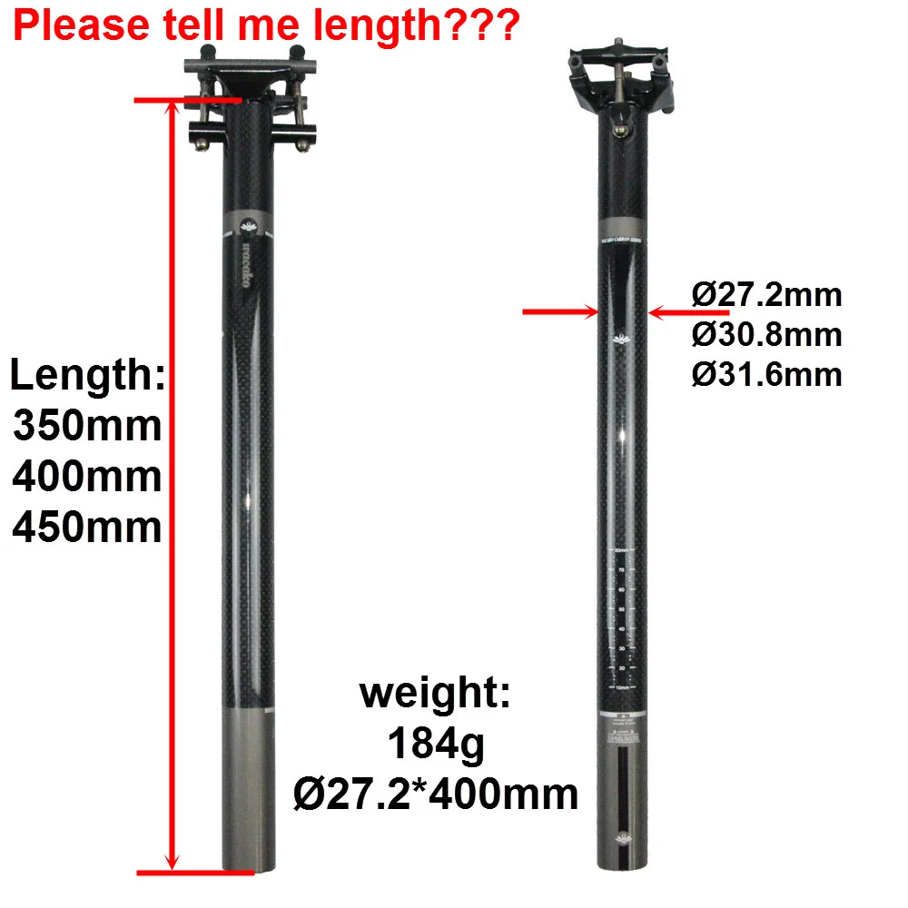 Подседельный штырь wacako из углеродного волокна 27 2/30 8/31 6*350/400/450 мм 184 г|bike seatpost 27.2|full