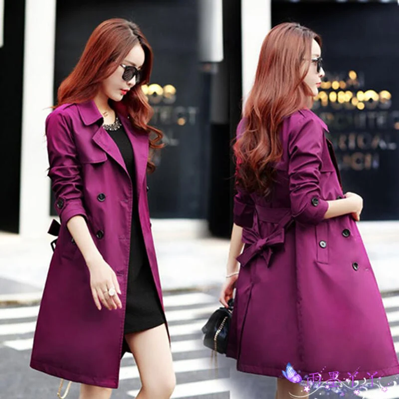 

Harajuku Slim Double-breasted trench coat Medium length 2020 new Korean version large size spring autumn coat female z27