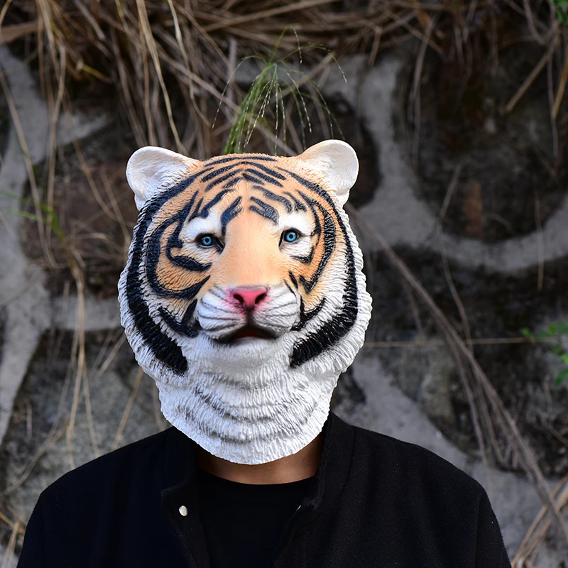 

Halloween Cosplay Tiger Latex Mask Masquerade Party Costume Full Face Animal Head Masks Cosplay Decoration Fancy Props Mask