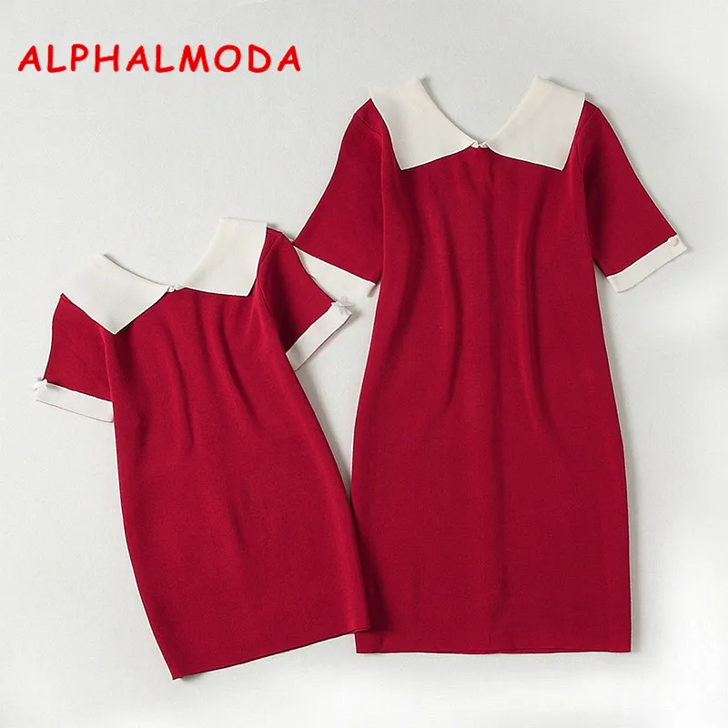 ALPHALMODA/Коллекция года, летняя одежда для родителей, комплекты однобортное свободное трикотажное платье с короткими рукавами для мамы и детей, летнее платье