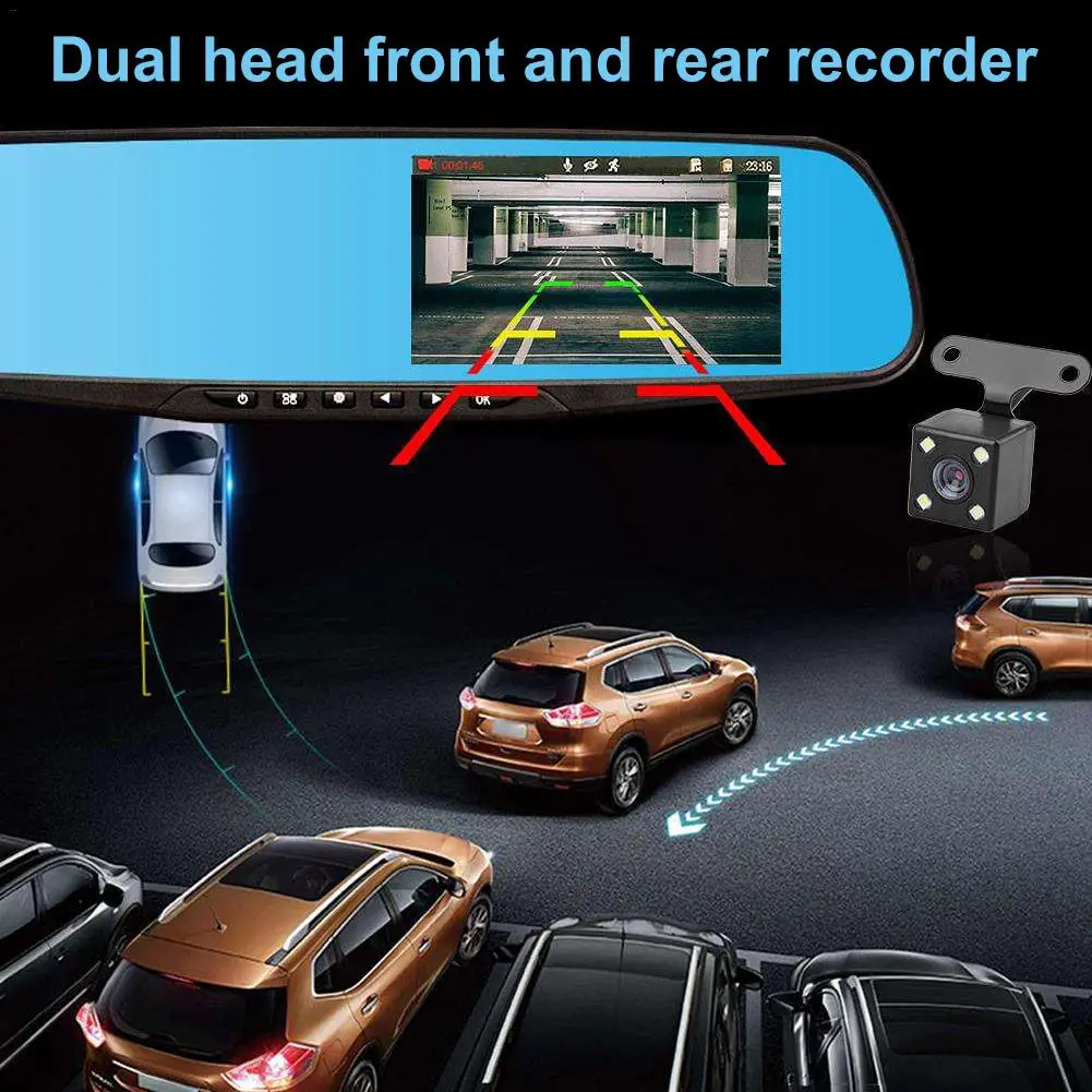 Автомобильный видеорегистратор 4 3 дюйма TFT двойной объектив HD SUV DVR 1080P