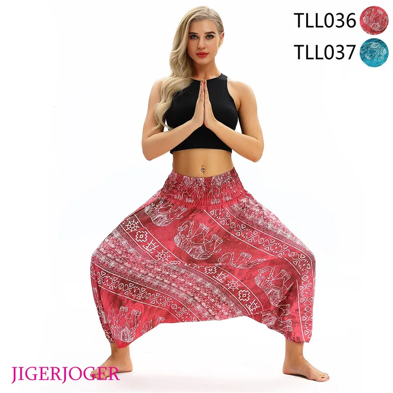 JIGERJOGER летние пляжные yoga Плавание мешковатые охватывает 3D с высокой талией yoga Штаны свободные Фонари Брюки Гарем Lounge шаровары TLL034 - Цвет: TLL036