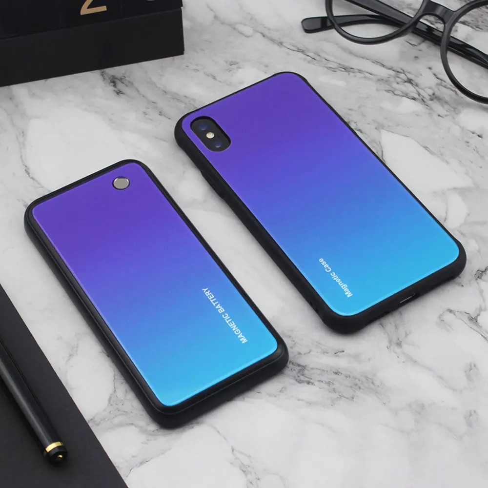 Синий Чехол KISS для iPhone X, XS, чехол для зарядки, для iPhone 8, 8 Plus, XR, XSMAX, power Bank, funda, magnetica, на айфон, xs, carga - Цвет: Синий