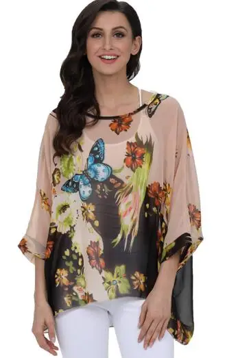 C27 Baharcelin 5XL 6XL, большие размеры, женская летняя повседневная Свободная шифоновая блузка с рукавами летучая мышь, рубашка, блузка, топы, одежда - Цвет: C27
