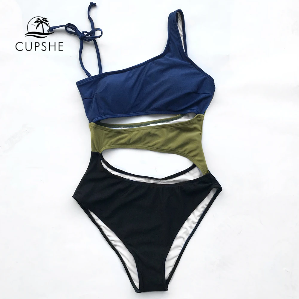 Cupshe Цвет блок Cut Out тонкий Monokinis 2018 летние пикантные Лоскутные купания купальники