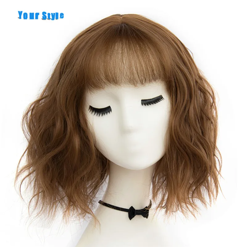 Stylish 43-Color Short Wavy Synthetic Wigs with Bangs for Women's Black, Brown, and Natural Hair Hairstyles image 3