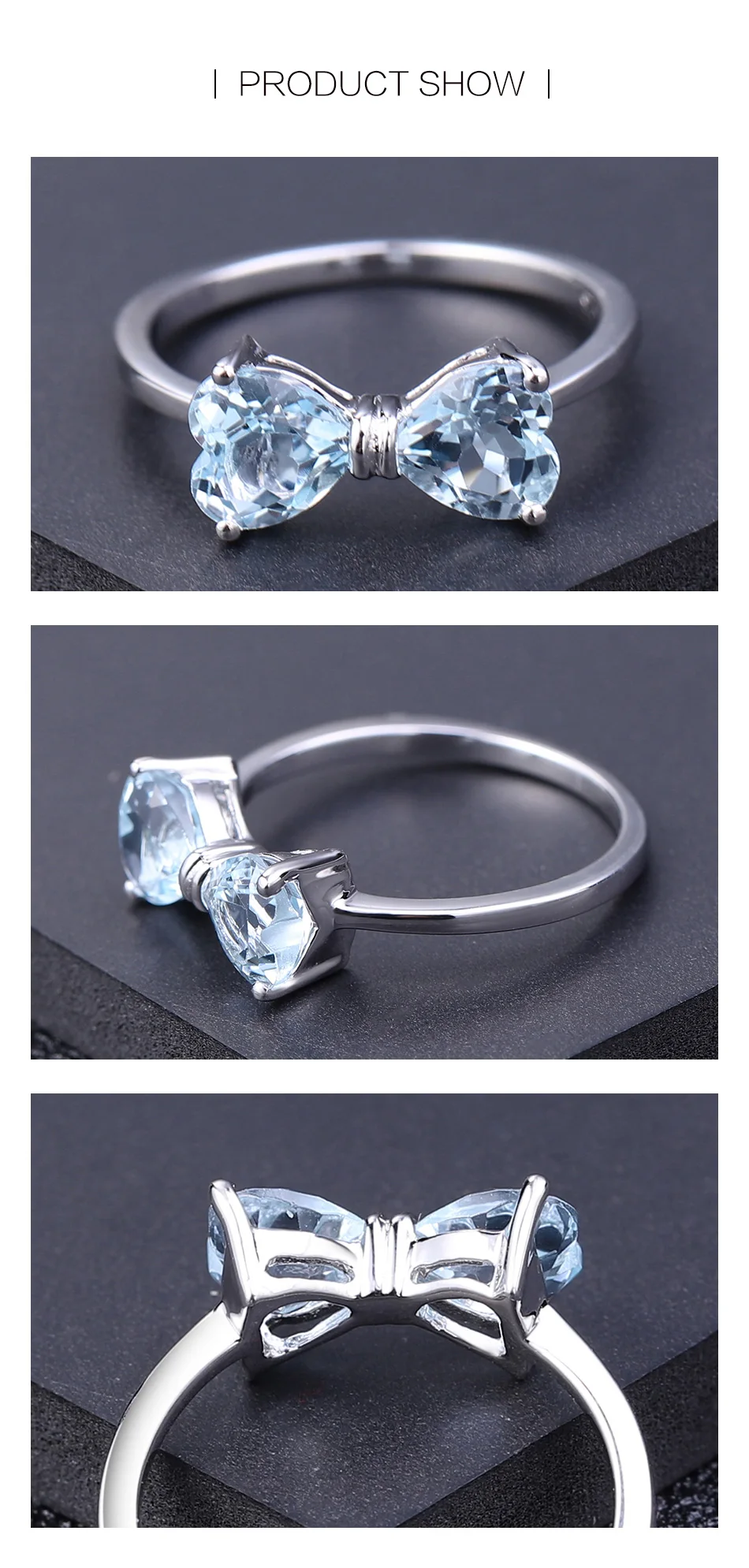 GEM'S балетное Настоящее 925 пробы Серебряное кольцо с бантом 1.91ct натуральное небесно-голубое топазовое кольцо в форме сердца для женщин подарок на день Святого Валентина ювелирные изделия