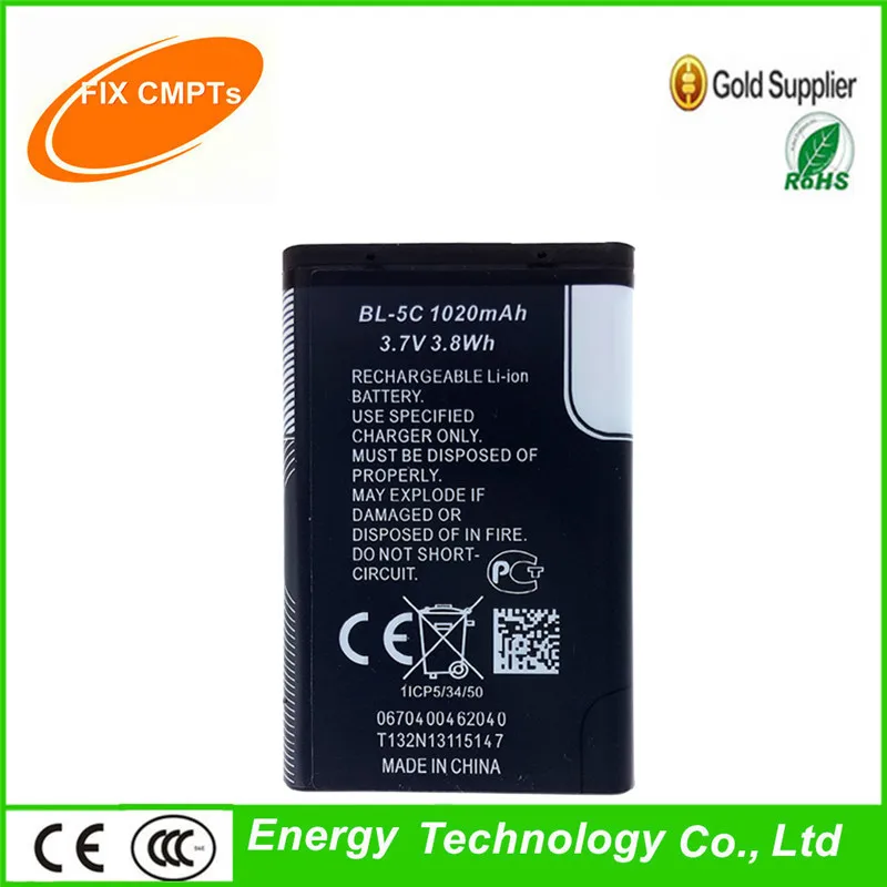 Original BL-5C Phone Battery For Nokia e60 n70 n71 n72 1112 1208 1600 1100 1101 BL5C BL 5C 1020mAh | Мобильные телефоны и