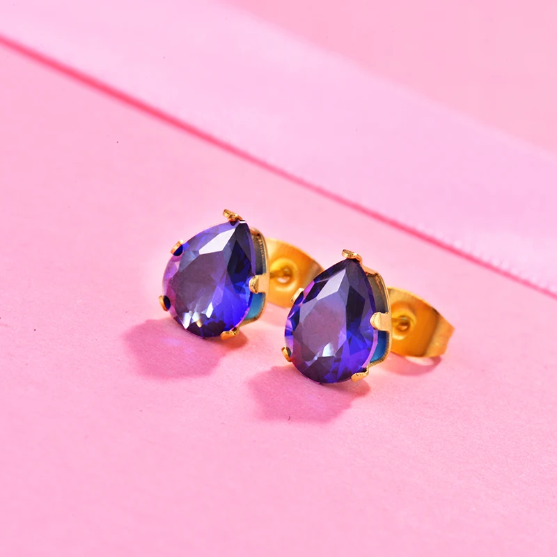 7*9MM Gold Color Stainless Steel Stud Earring Sets For Women 7 Colors Zircon Crystal N20 | Украшения и аксессуары