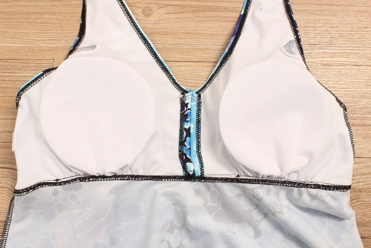 Плюс Размеры купальники купальный костюм Tankini женский синий ванный комплект