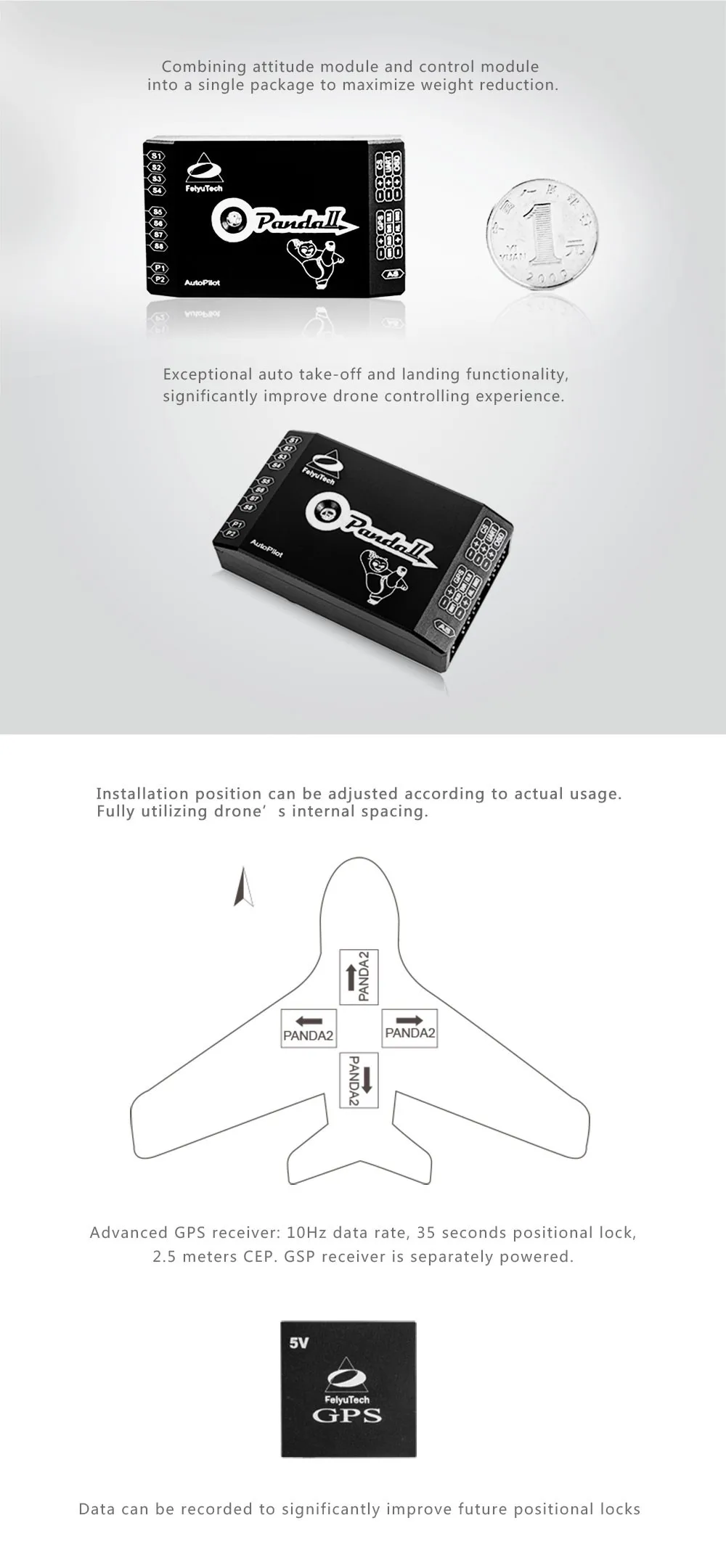 Feiyu Профессиональный uav самолет с фиксированным крылом Контроллер полета panda2 uav автопилот