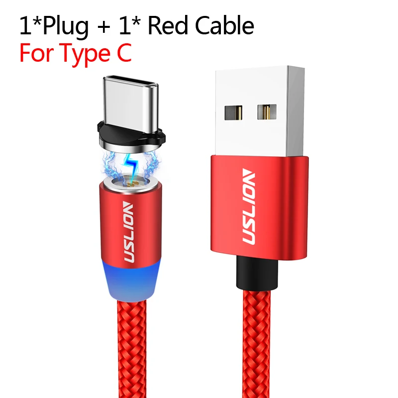 USLION Micro USB Магнитный кабель type-C Магнитный кабель для зарядки телефона 1 м 3 А Быстрая зарядка Android type C провод для huawei P30 samsung - Цвет: Type C Red