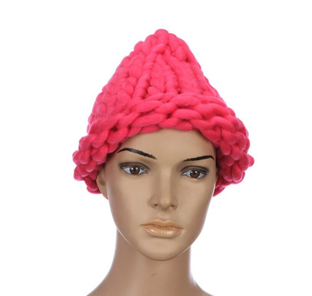 Rose Red Нам Для женщин новые зимние теплые леггинсы с рисунками на кроличьем меху шапочка вязаная свитер шапки - Цвет: Rose Red