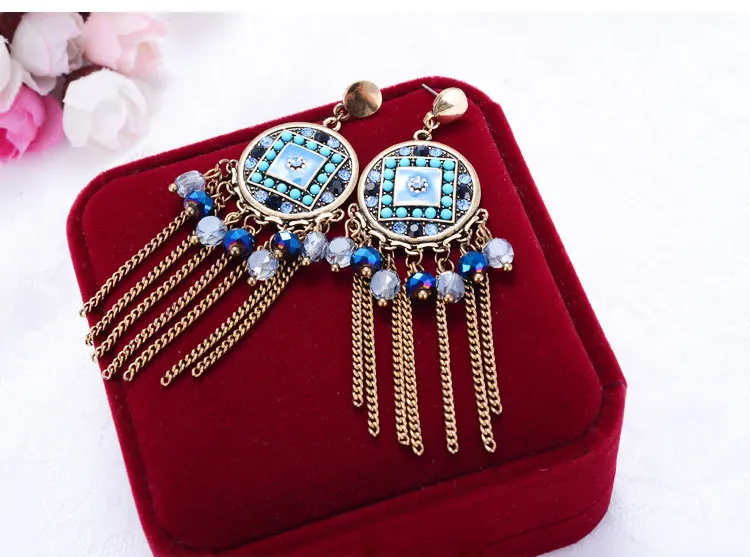 Популярные 2 s этнические Винтажные серьги для женщин темно-синие эмалированные