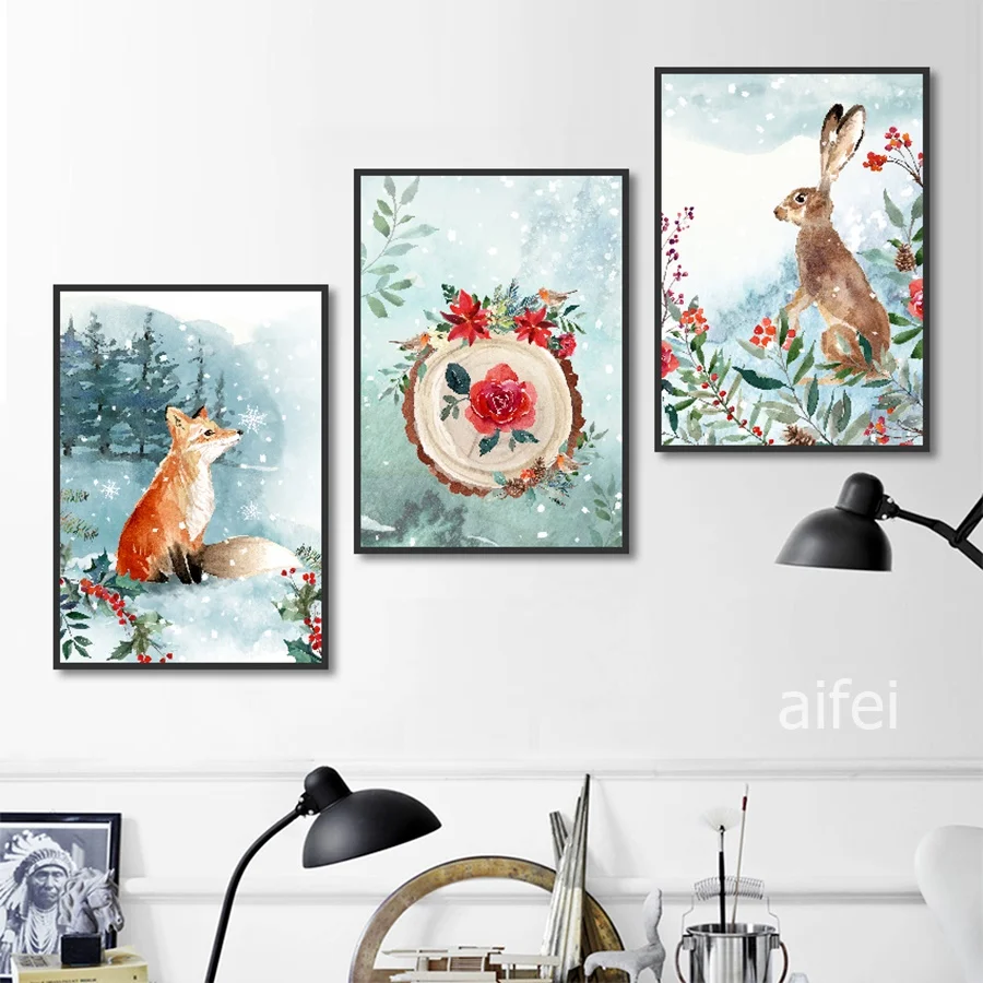Nordic Decoration Home Art Poster Simple Forest Small Animal Cartoon Fox Rabbit Canvas Painting Child's Room Decor Wall Pictures | Дом и