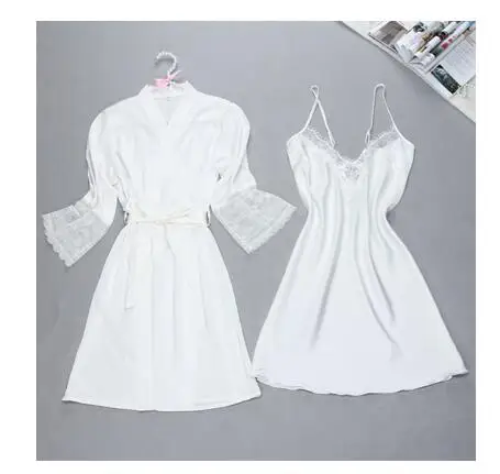 

brand sexy women's robe & gown sets twinest bathrobe + mini night dress two pieces sleepwear womens sleep set faux sil